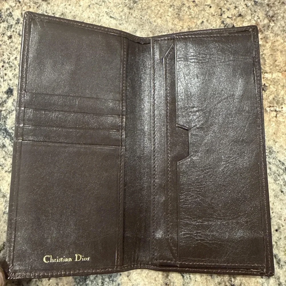 90s Christian Dior Long Wallet Cash Holder Genuine Leather Brown
